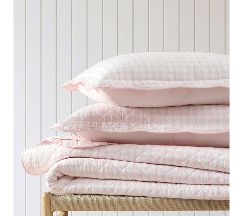 Martha Stewart Olivia Gingham Soft Pink CottonKing Quilt Set — View 8