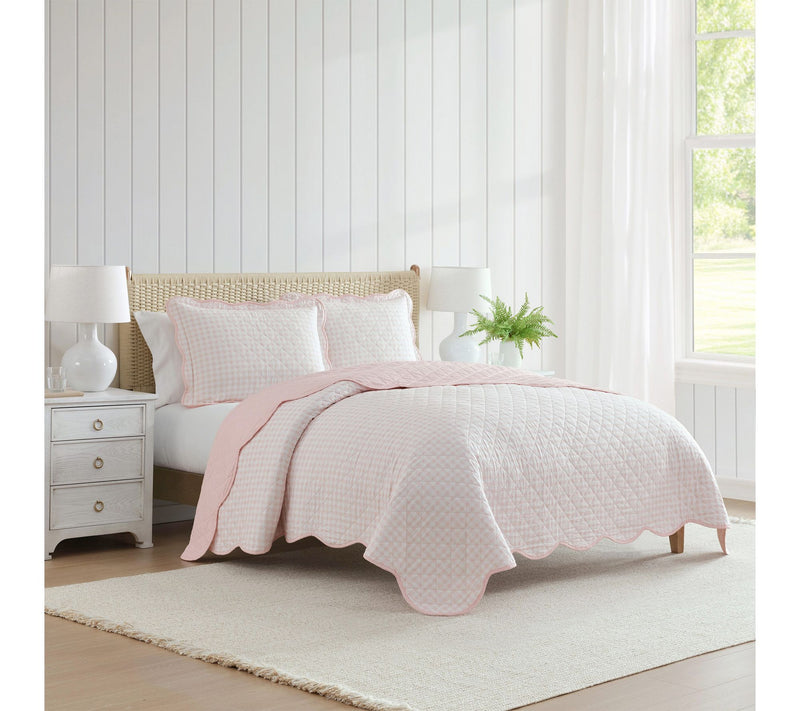 Martha Stewart Olivia Gingham Soft Pink CottonKing Quilt Set — Main view