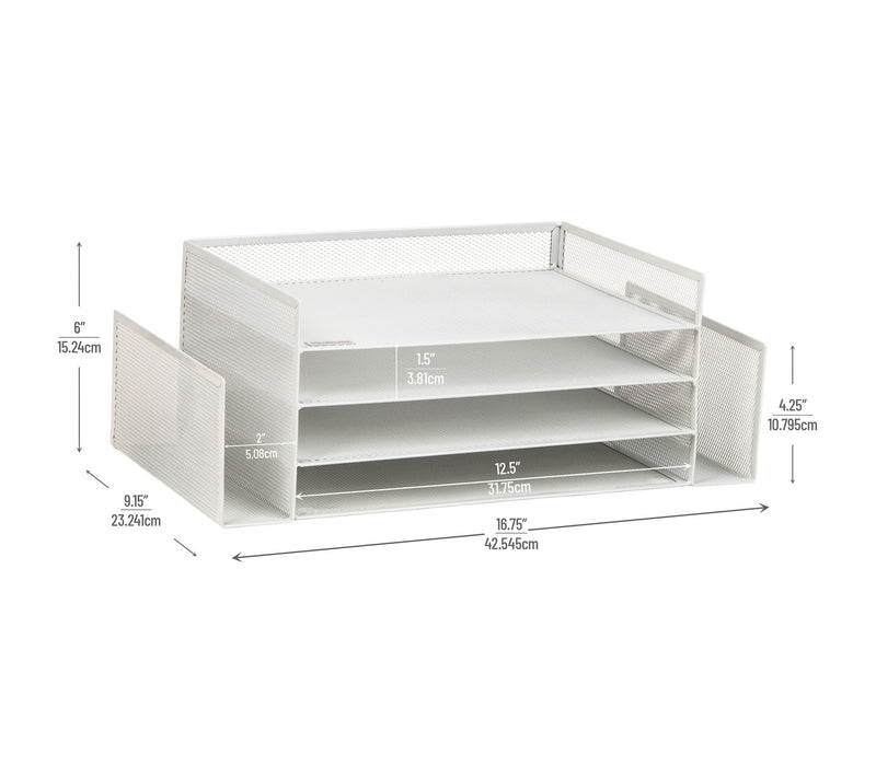 Mind Reader Desktop Organizer, File Storage, Paper Tray, White — View 3