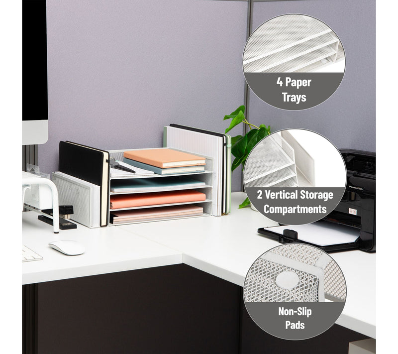 Mind Reader Desktop Organizer, File Storage, Paper Tray, White — View 4