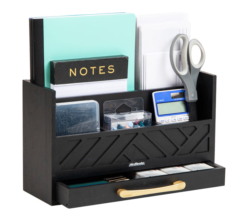 Mind Reader 5-Compartment Desktop Organizer, Rustic Wooden — Main view