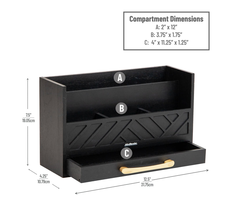 Mind Reader 5-Compartment Desktop Organizer, Rustic Wooden — View 3