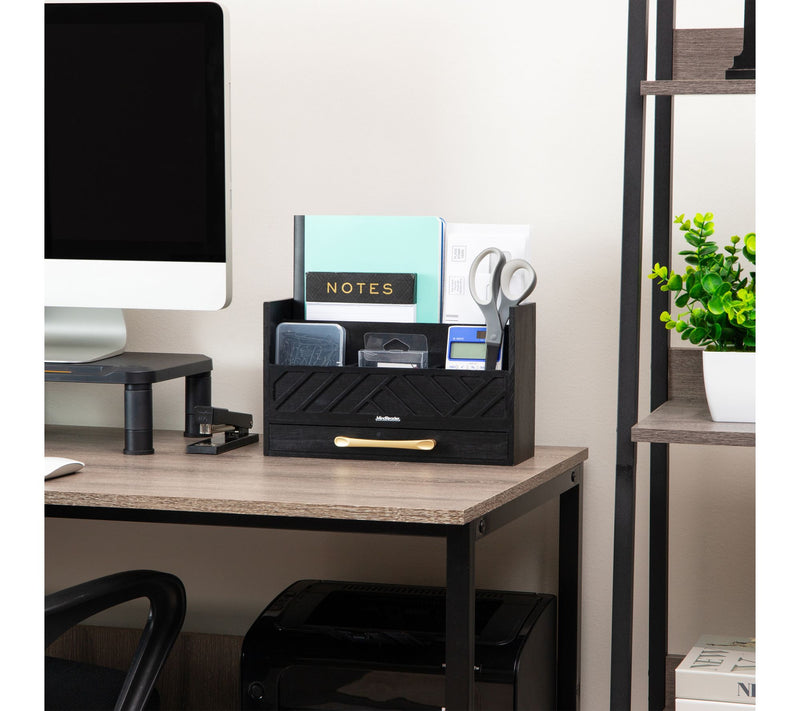 Mind Reader 5-Compartment Desktop Organizer, Rustic Wooden — View 2