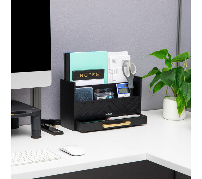 Mind Reader 5-Compartment Desktop Organizer, Rustic Wooden — View 6