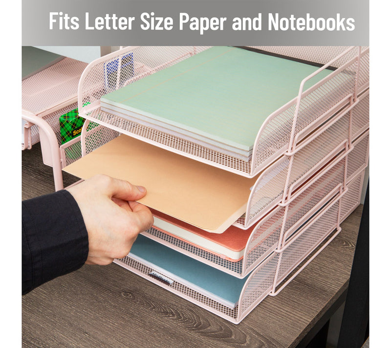 Mind Reader Stackable Paper Tray, 4 Piece, Pink — View 6