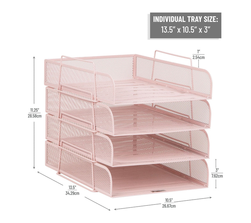 Mind Reader Stackable Paper Tray, 4 Piece, Pink — View 3