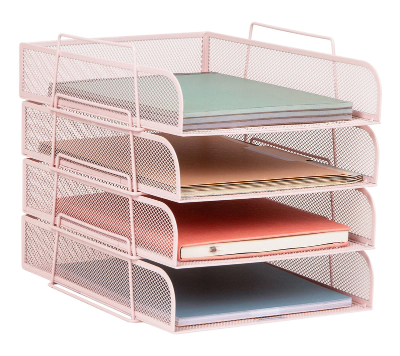 Mind Reader Stackable Paper Tray, 4 Piece, Pink — Main view