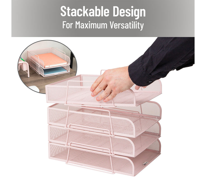 Mind Reader Stackable Paper Tray, 4 Piece, Pink — View 4