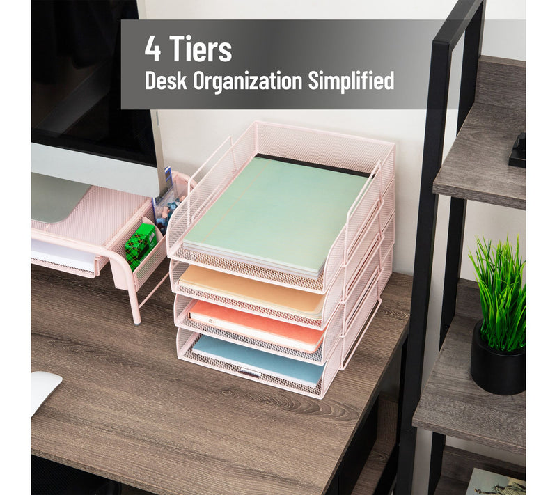 Mind Reader Stackable Paper Tray, 4 Piece, Pink — View 2