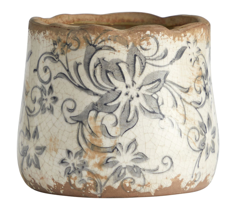 Nearly Natural 4.5" Tuscan Ceramic Gray ScrollPlanter — View 2