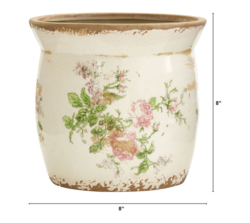 Nearly Natural 8" Tuscan Ceramic Floral Print Planter — View 3