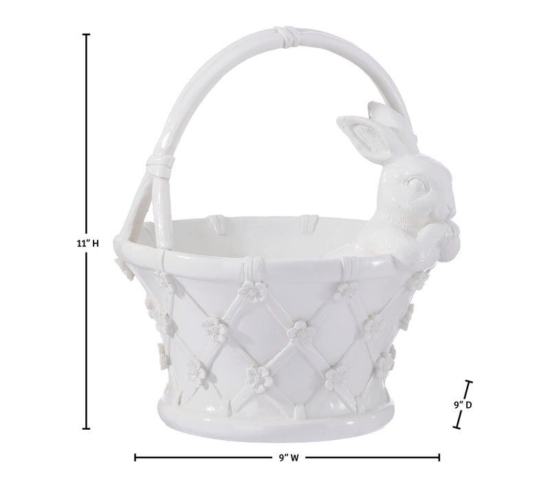 12" Resin Floral Basket With Bunny By Valerie — View 5