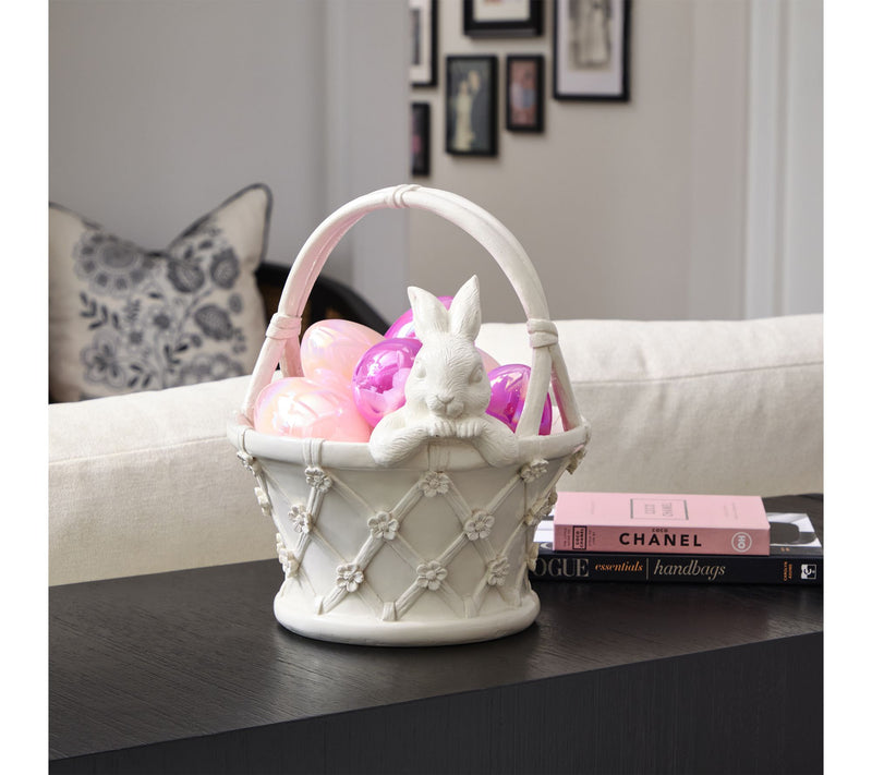 12" Resin Floral Basket With Bunny By Valerie — View 7
