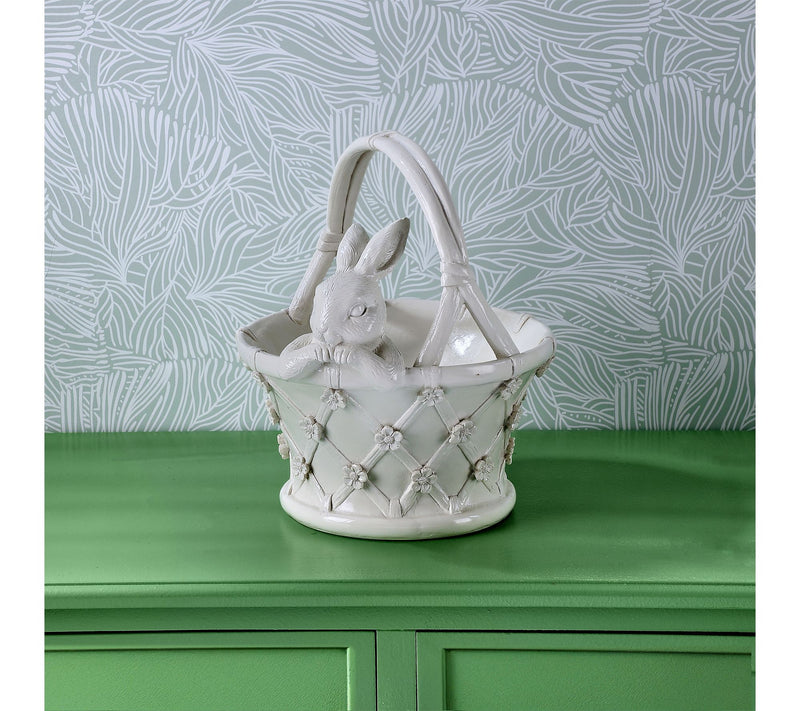 12" Resin Floral Basket With Bunny By Valerie — View 2
