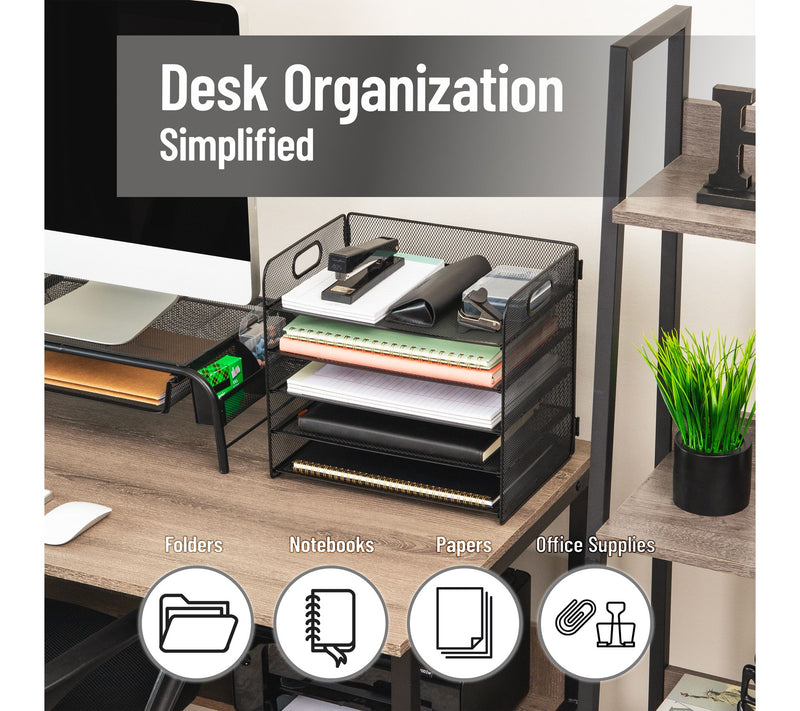 Mind Reader 5 Tier Paper Tray Desktop Organizer, Black — View 2