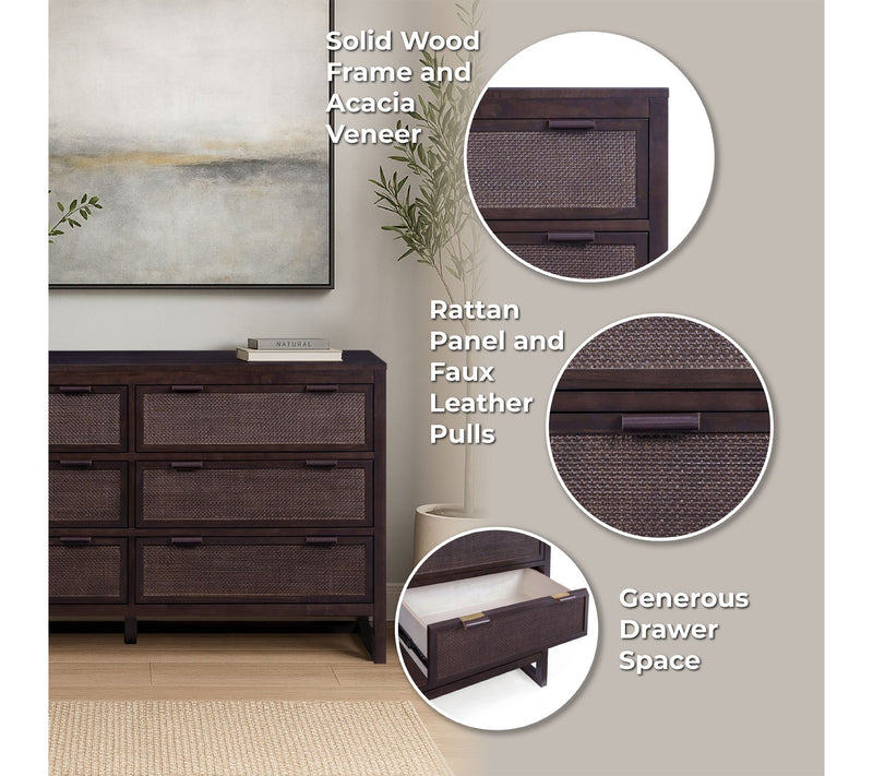 Teamson Home Hatteras 6 Drawer Dresser with Rattan Inset Panel — View 6