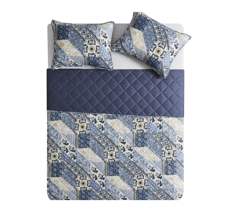 VCNY Home Joel Blue/Yellow 3-Piece Patchwork Quilt Set, King — View 3