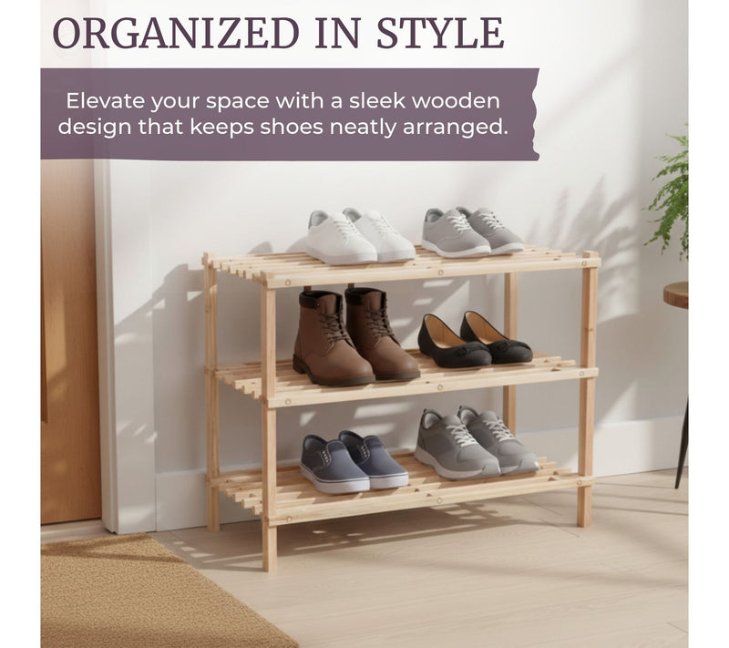 Lavish Home Shoe Storage Rack 3-Tier Wood ShoeOrganizer — View 2