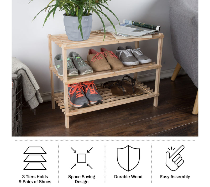 Lavish Home Shoe Storage Rack 3-Tier Wood ShoeOrganizer — View 3