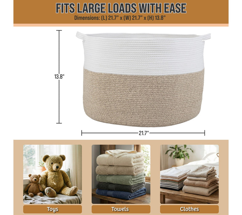 Home-Complete Extra-Large Cotton Rope Basket with Handles — View 3