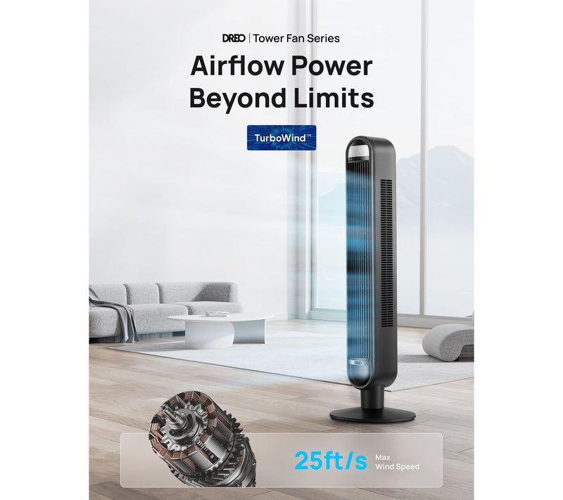 DREO 42" Tower Fan, 6 Speeds 25ft/s Airflow with Remote — View 2