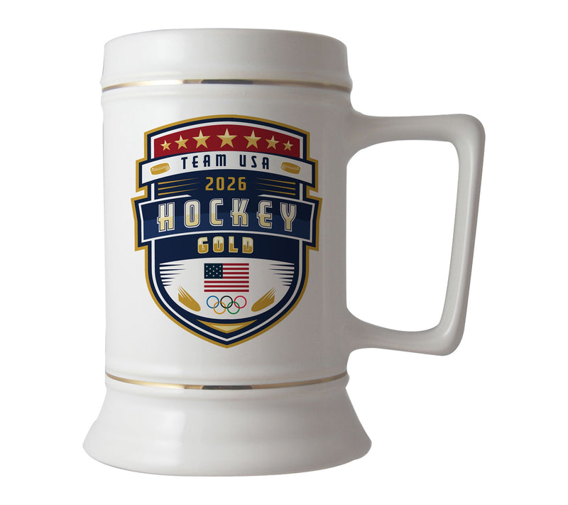 Memory Company 28oz Team USA Gold Crest HockeyCeramic Stein — View 3