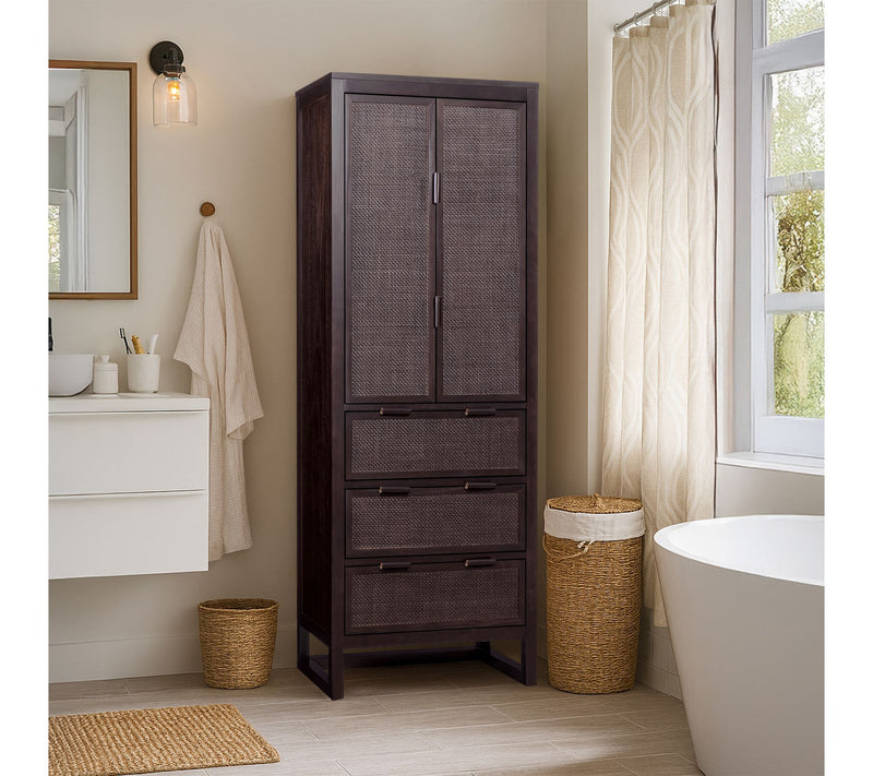 Teamson Home Hatteras Rattan Inlay Linen Cabinet with Drawers — View 14