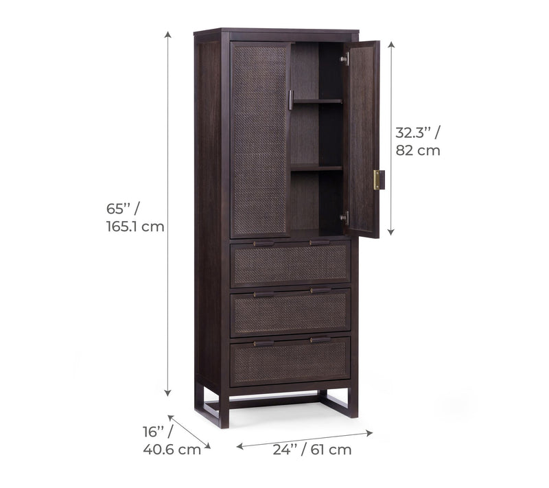 Teamson Home Hatteras Rattan Inlay Linen Cabinet with Drawers — View 3