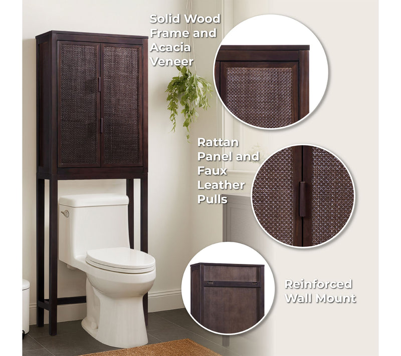 Teamson Home Hatteras Over Toilet Cabinet Rattan Inlay Doors — View 7