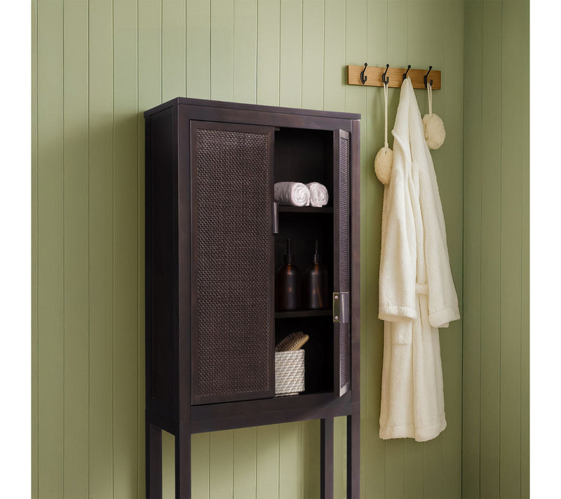 Teamson Home Hatteras Over Toilet Cabinet Rattan Inlay Doors — View 3