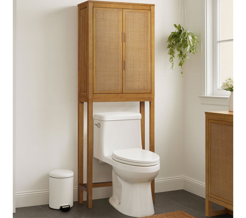 Teamson Home Hatteras Over Toilet Cabinet Rattan Inlay Doors — View 12