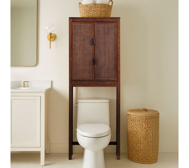 Teamson Home Hatteras Over Toilet Cabinet Rattan Inlay Doors — View 13
