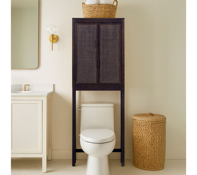 Teamson Home Hatteras Over Toilet Cabinet Rattan Inlay Doors — View 2