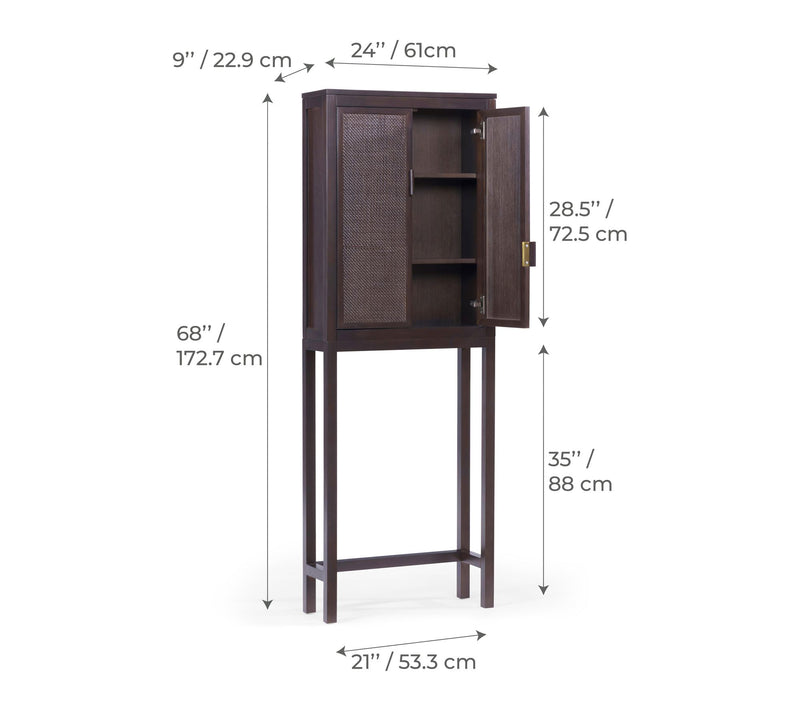 Teamson Home Hatteras Over Toilet Cabinet Rattan Inlay Doors — View 6