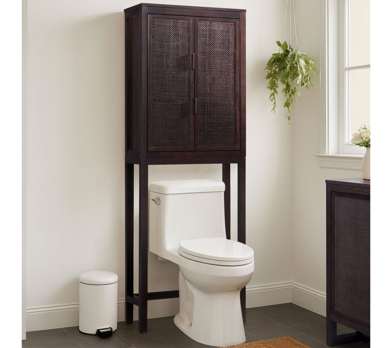 Teamson Home Hatteras Over Toilet Cabinet Rattan Inlay Doors — View 14