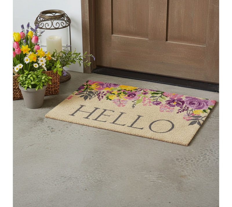 HomeRoots 18" X 30"  Floral Hello Outdoor CoirDoor — Main view