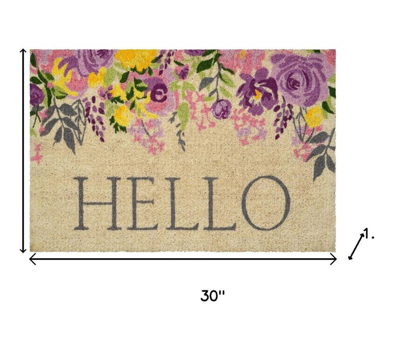 HomeRoots 18" X 30"  Floral Hello Outdoor CoirDoor — View 2