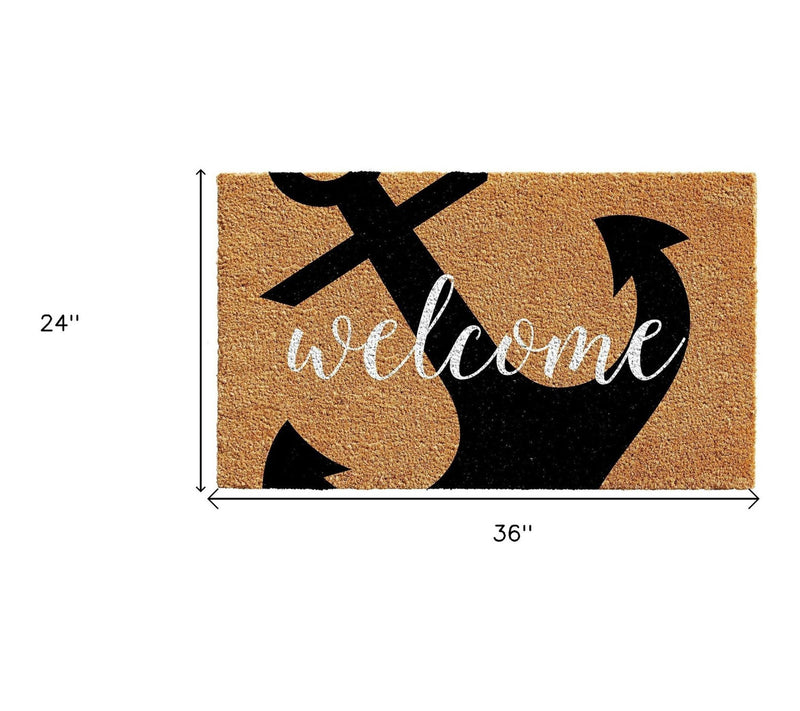 HomeRoots 24" X 36" Natural & Black Anchor Welcome Door Mat — View 2