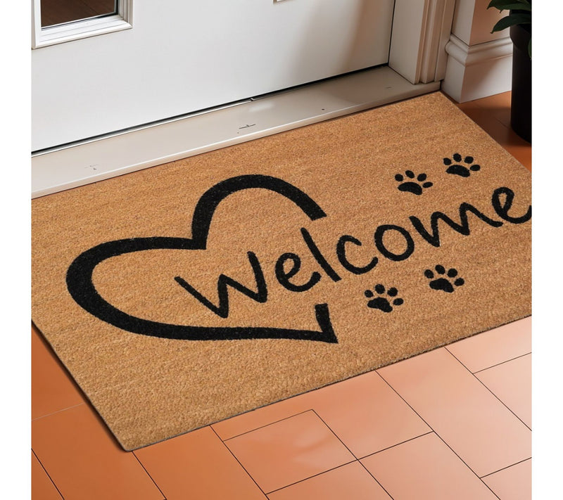 HomeRoots17" X 29" Natural & Black Pawprint Welcome Door Mat — View 5
