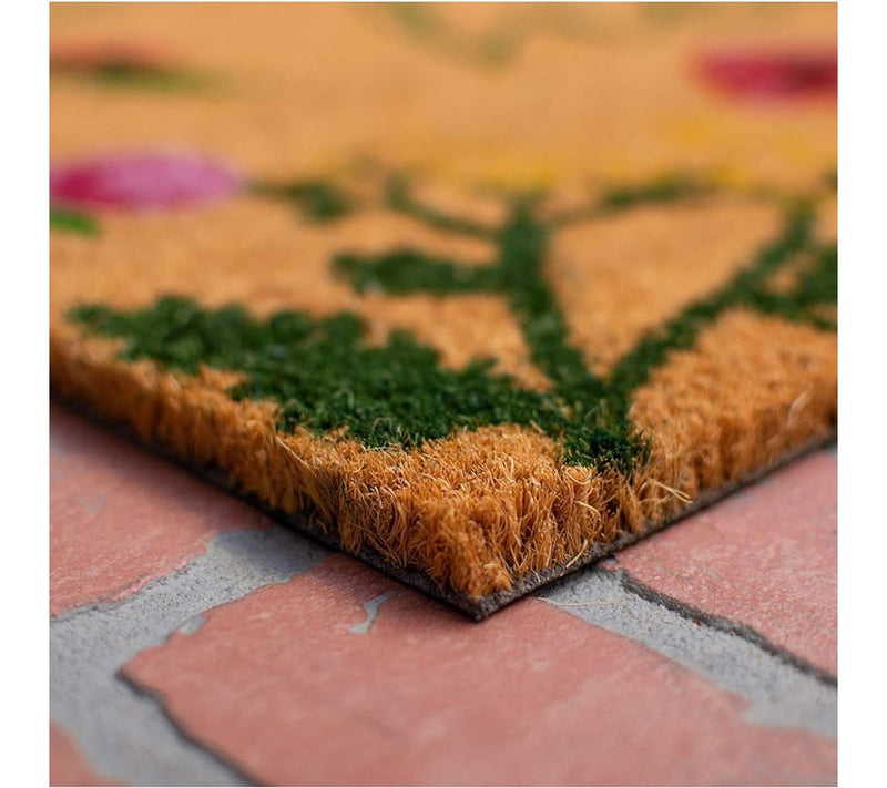 HomeRoots 24" X 36" Natural & Green Floral Hello Door Mat — View 2