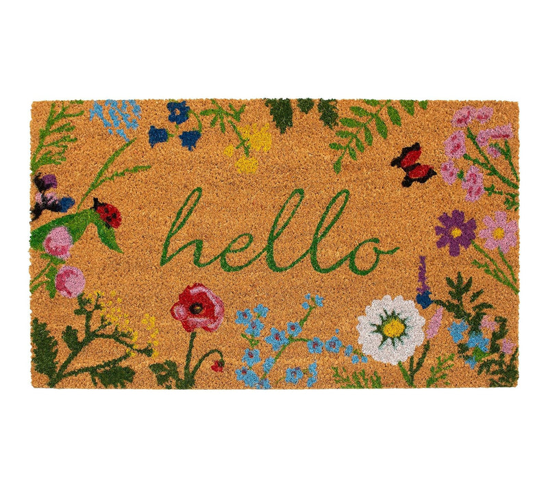 HomeRoots 24" X 36" Natural & Green Floral Hello Door Mat — View 4