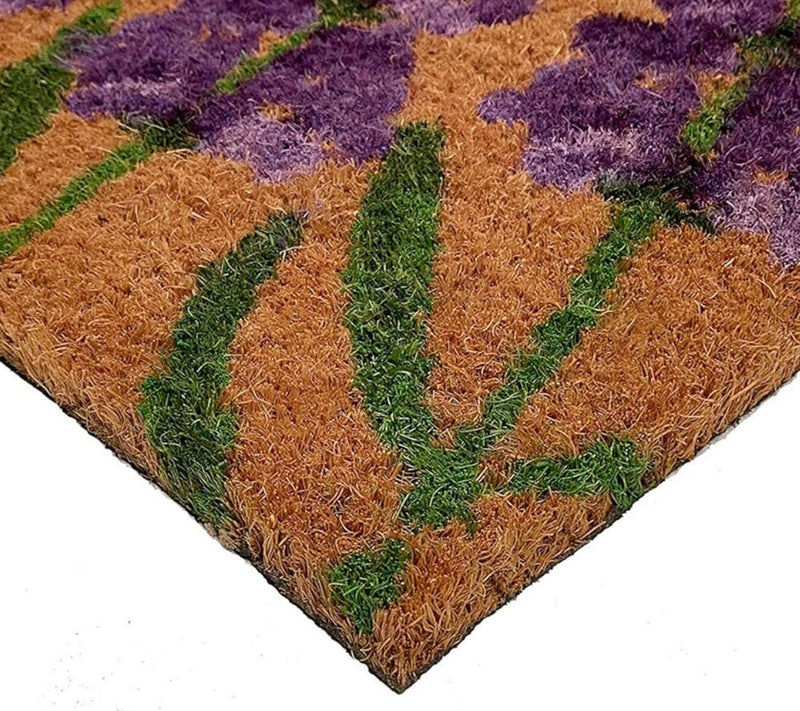 HomeRoots 17" X 29" Purple Coir Floral Hello Outdoor Door Mat — View 2