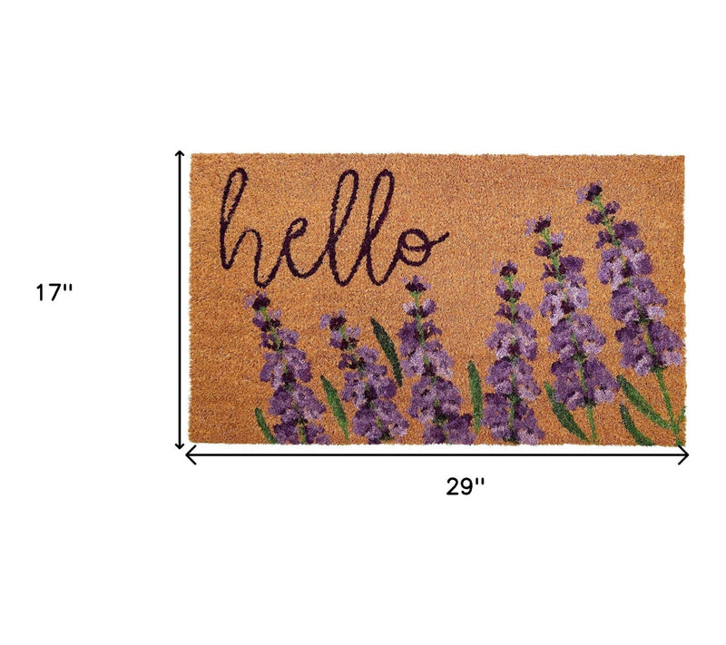 HomeRoots 17" X 29" Purple Coir Floral Hello Outdoor Door Mat — View 5