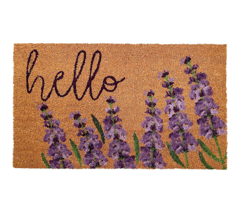 HomeRoots 17" X 29" Purple Coir Floral Hello Outdoor Door Mat — View 4
