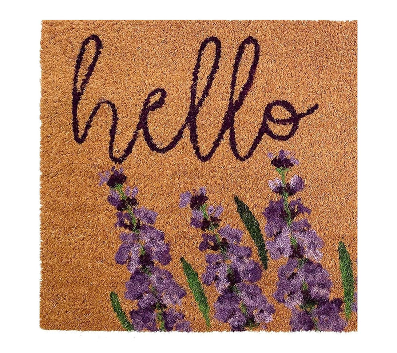 HomeRoots 17" X 29" Purple Coir Floral Hello Outdoor Door Mat — View 3