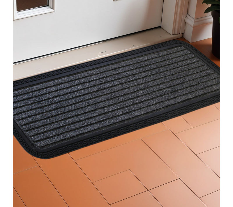 HomeRoots 10" X 30" Gray Synthetic Fiber Striped Door Mat — View 5