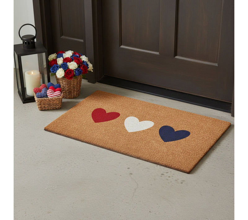 HomeRoots 24" X 36" Patriotic Hearts Outdoor Coir Door Mat — View 2
