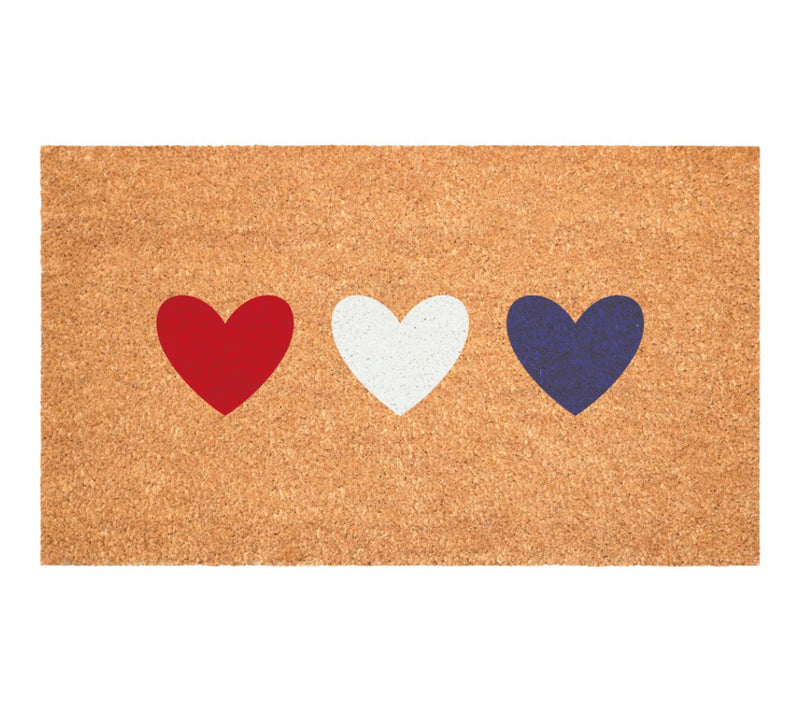 HomeRoots 24" X 36" Patriotic Hearts Outdoor Coir Door Mat — Main view