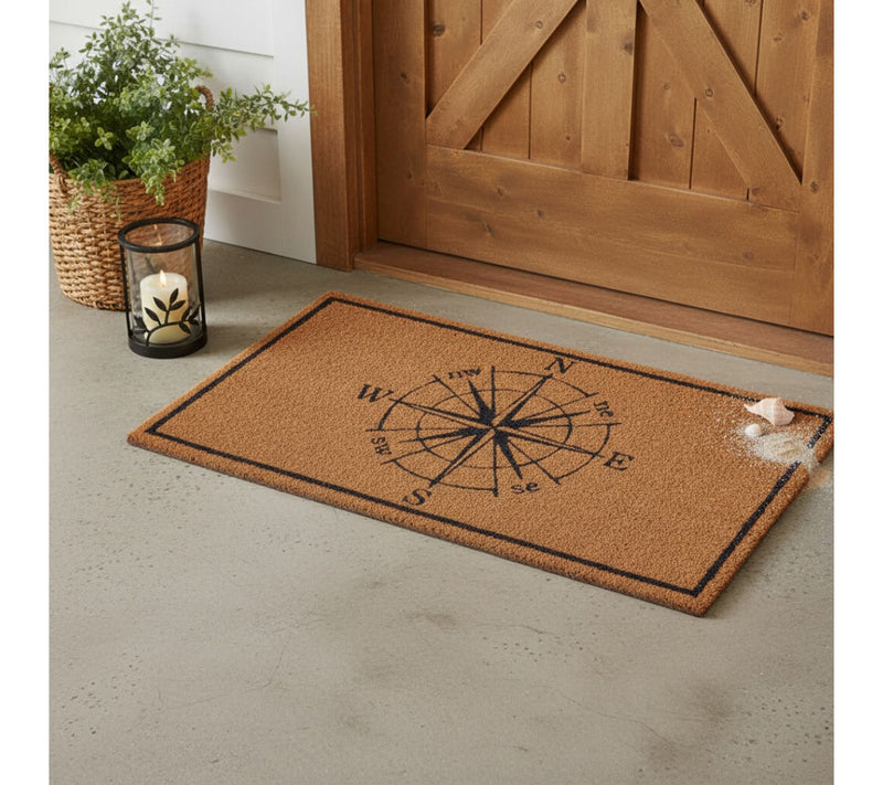 HomeRoots 16" X 30" Brown And  Blue Compass Coir Door Mat — View 4