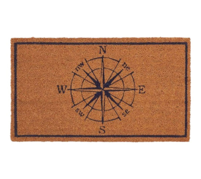 HomeRoots 16" X 30" Brown And  Blue Compass Coir Door Mat — View 2